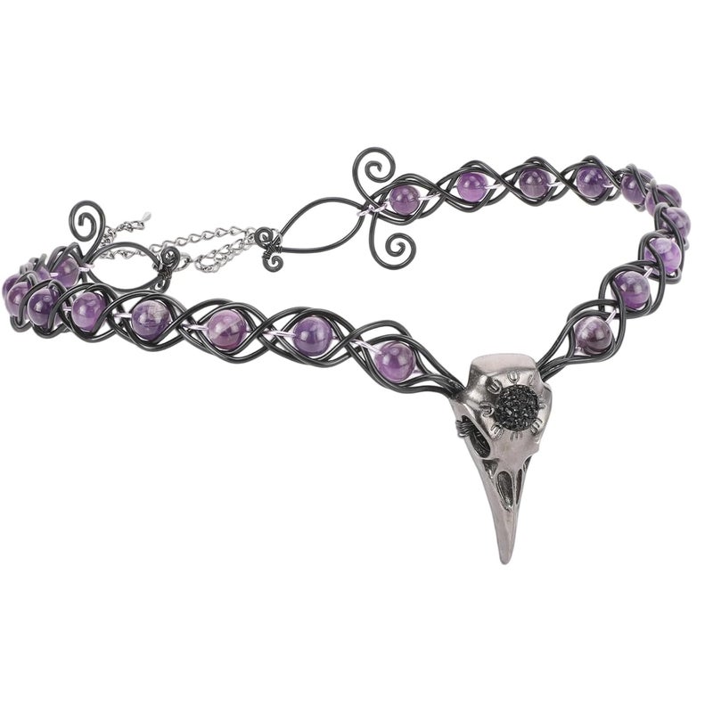 CoTeeZa Viking Fairy Crown Crow Headpiece - Fantasy Gothic Circlet Amethyst Braided Headband, Medieval Celtic Crowns Dark Witch Headwear for Renaissance Costume Halloween Cosplay - Image 1